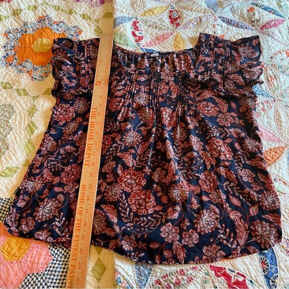 Old Navy Blue Coral Paisley Floral Flutter Ruffle Sleeve Boho Blouse Sz XS - Picture 9 of 10